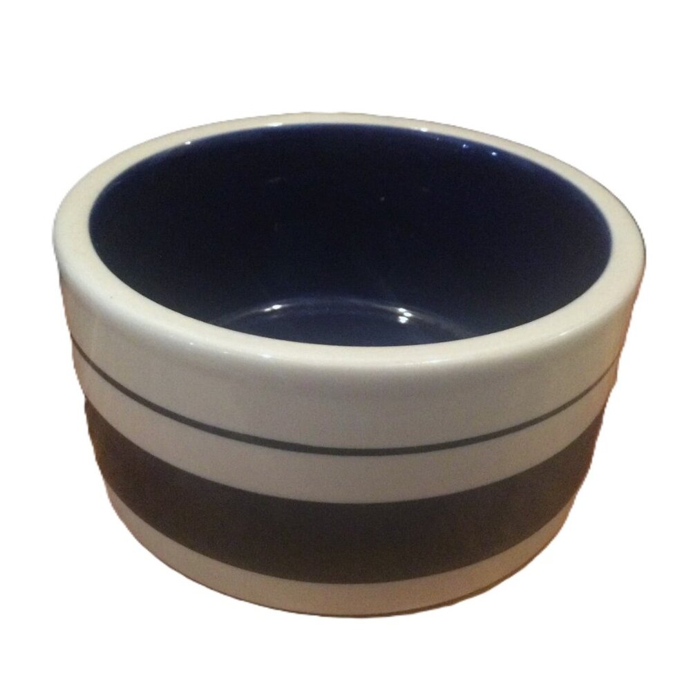 Dog Bowl Stoneware Blue Stripes with Blue Interior 5 x  2.75 inches